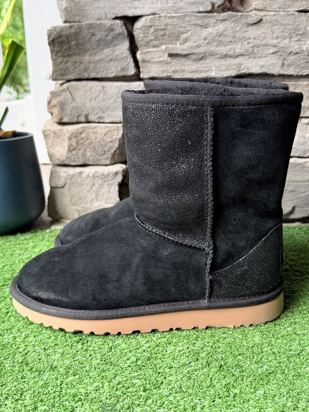 UGG Classic Short Black Suede Leather Womens Winter Boots